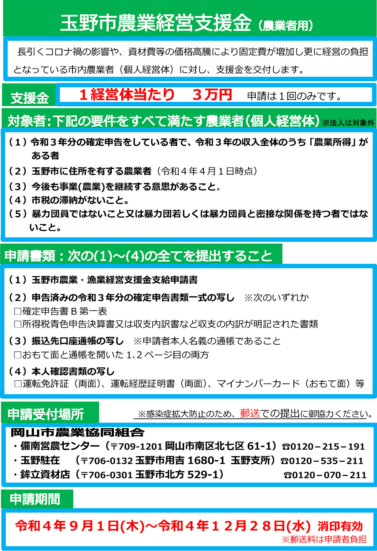 「玉野市農業経営支援金」のご案内