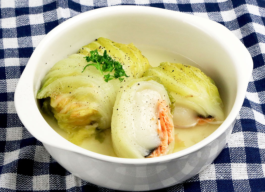 鮭とお餅のロール白菜